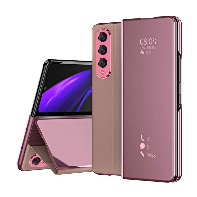 For Samsung Galaxy Z Fold3 Accurate Hole Horizontal Flip Mirror Shockproof Phone Case(Gold)