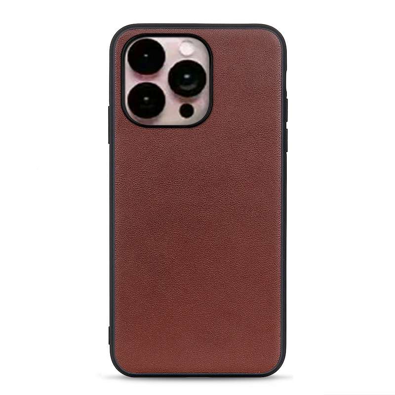 For iPhone 14 Pro Lambskin Texture Genuine Leather Phone Case (Brown)
