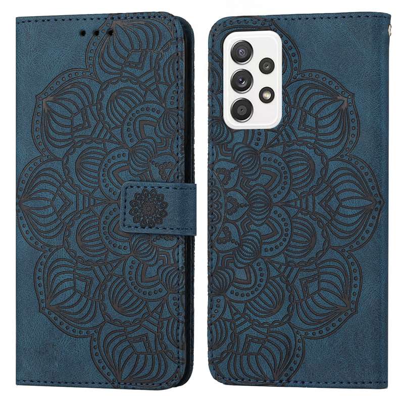 For Samsung Galaxy A70 Mandala Embossed Flip Leather Phone Case(Blue)