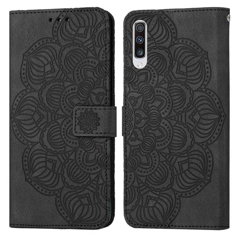 For Samsung Galaxy A70 Mandala Embossed Flip Leather Phone Case(Blue)