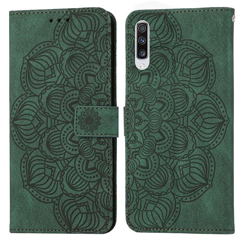 For Samsung Galaxy A70 Mandala Embossed Flip Leather Phone Case(Blue)