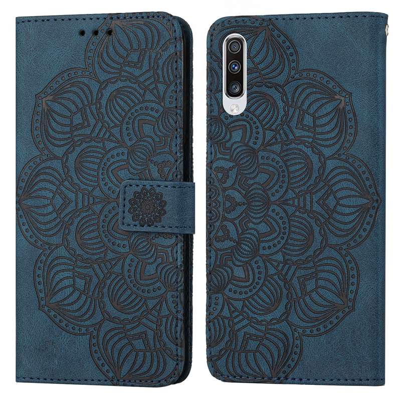 For Samsung Galaxy A70 Mandala Embossed Flip Leather Phone Case(Blue)