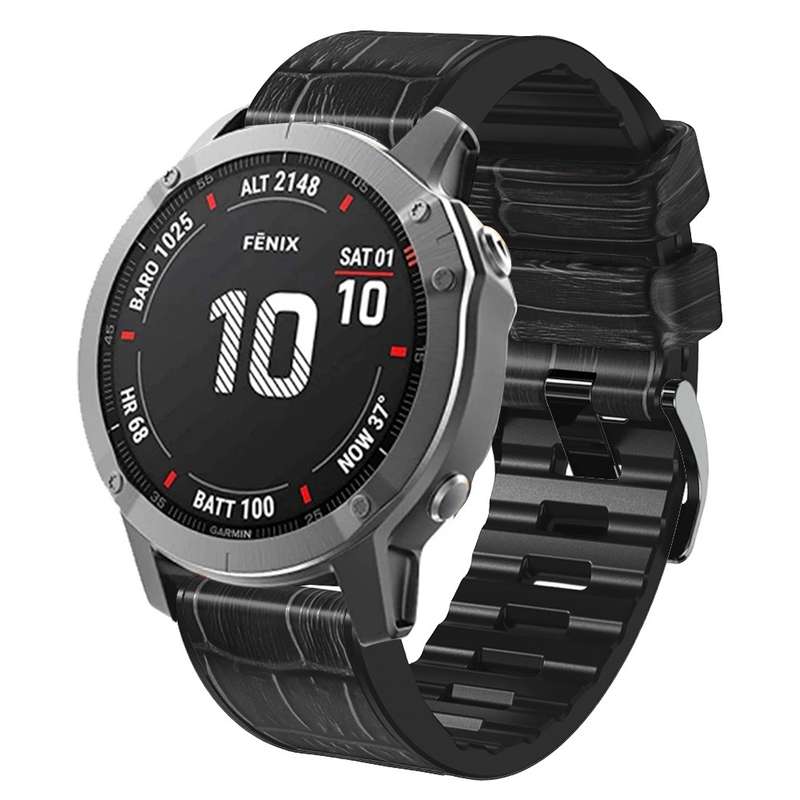 For Garmin Fenix 7X/6X Pro/Tactix 7 26mm Crocodile Texture Silicone Leather Watch Band(Coffee)