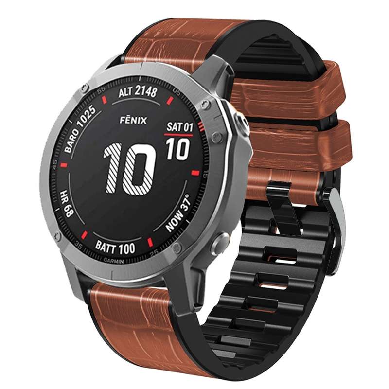 For Garmin Fenix 7X/6X Pro/Tactix 7 26mm Crocodile Texture Silicone Leather Watch Band(Coffee)