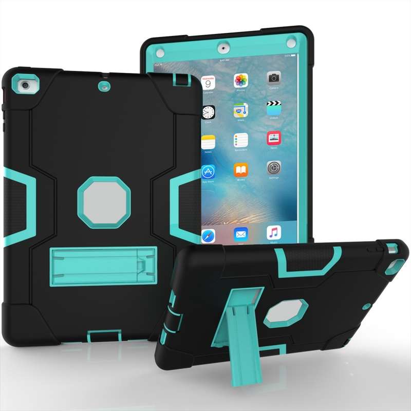 For iPad 4 / 3 / 2 Silicone + PC Protective Case with Stand(Black + Blue)