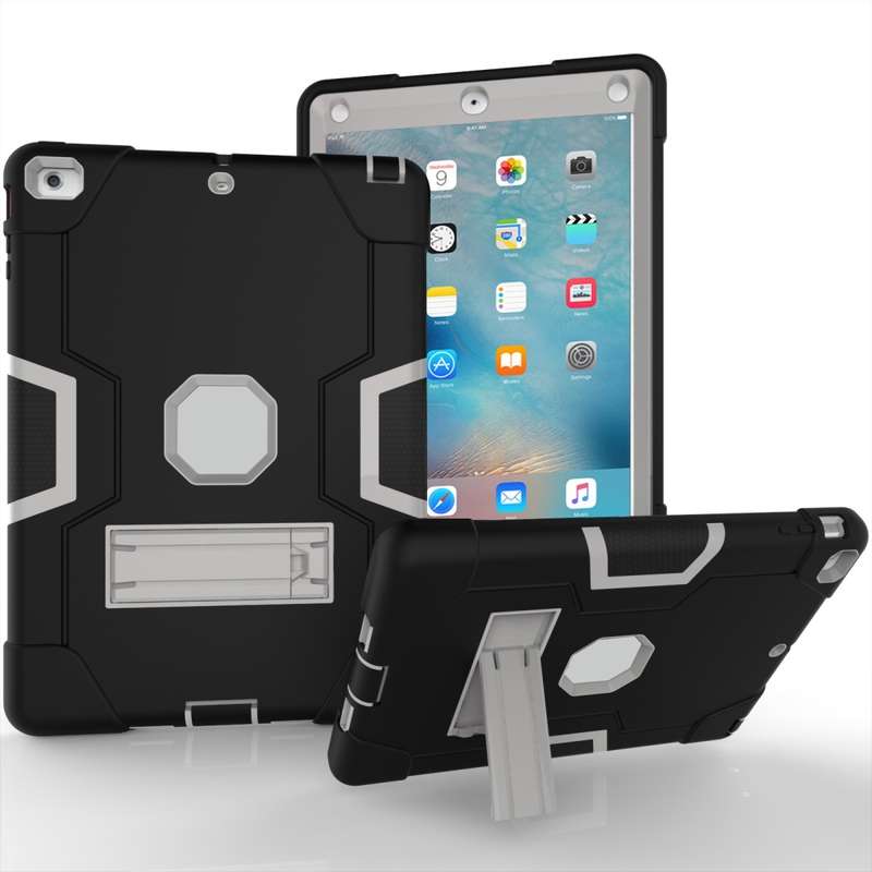 For iPad 4 / 3 / 2 Silicone + PC Protective Case with Stand(Black + Blue)