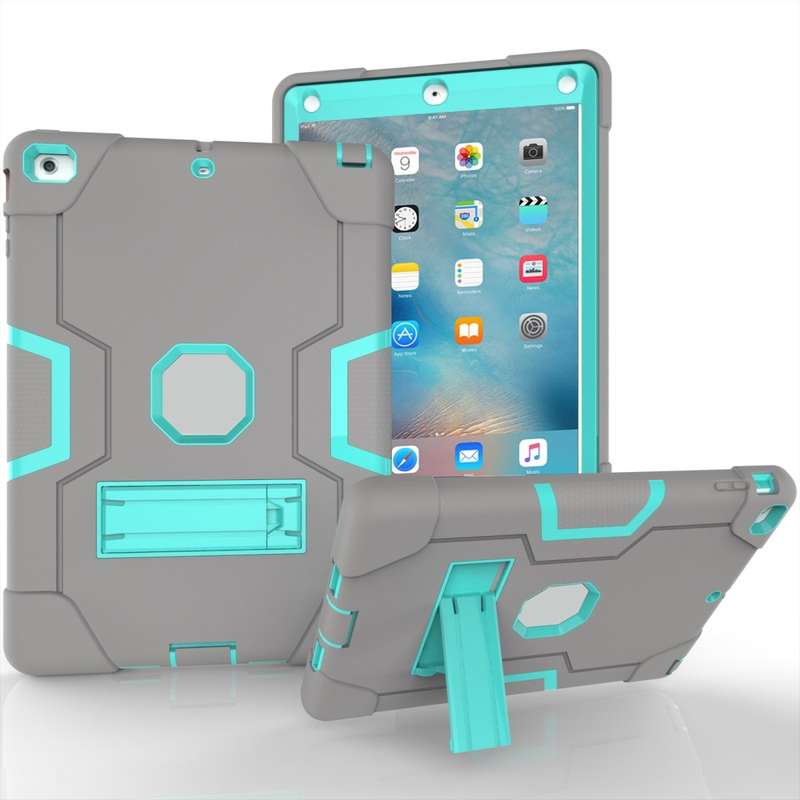 For iPad 4 / 3 / 2 Silicone + PC Protective Case with Stand(Black + Blue)