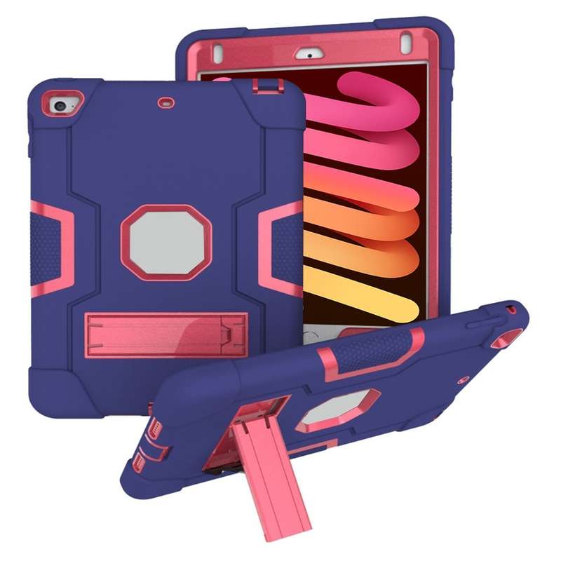 For iPad mini 3/2/1 Silicone + PC Protective Case with Stand(Rose Gold)