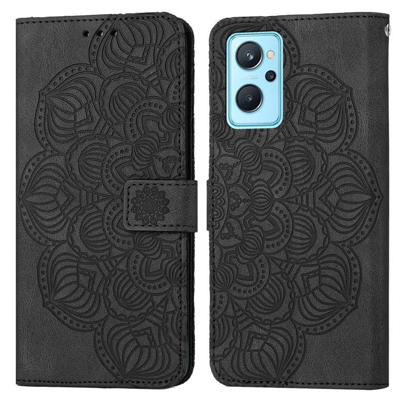 For OPPO Reno7 5G Mandala Embossed Flip Leather Phone Case(Blue)