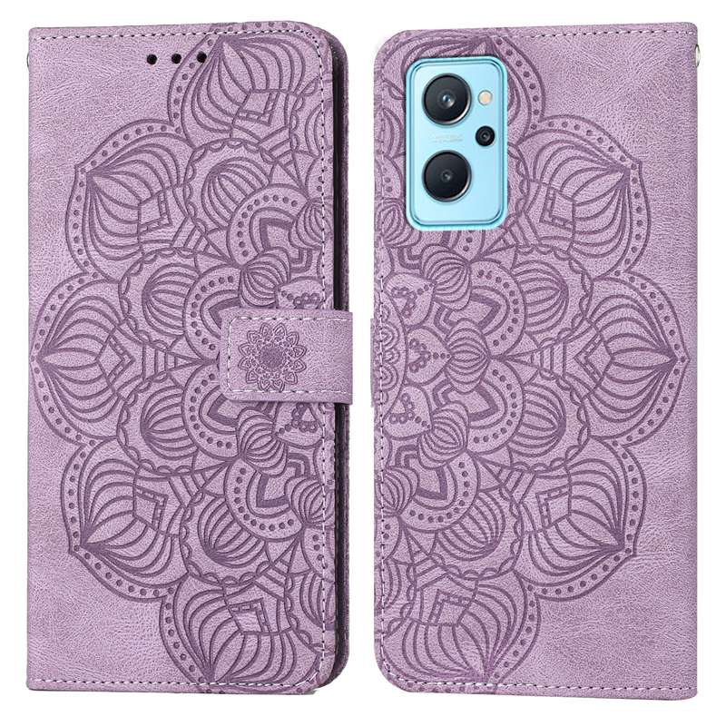 For OPPO Reno7 5G Mandala Embossed Flip Leather Phone Case(Blue)