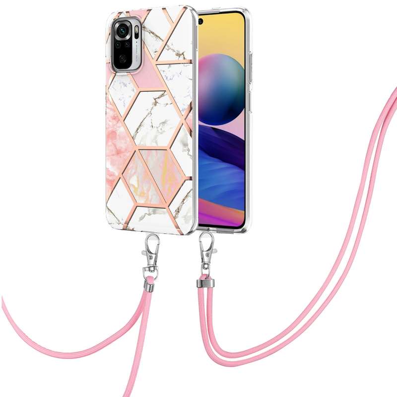 For Xiaomi Redmi Note 10s/Note 10 4G Electroplating Splicing Marble TPU Phone Case with Lanyard(Blue