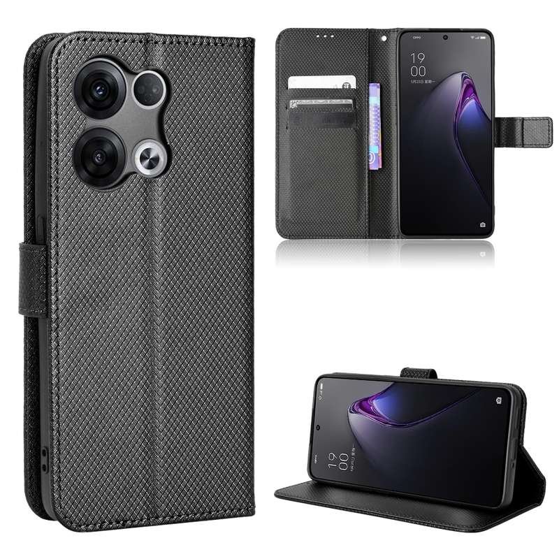 For OPPO Reno8 Pro Diamond Texture Leather Phone Case(Black)