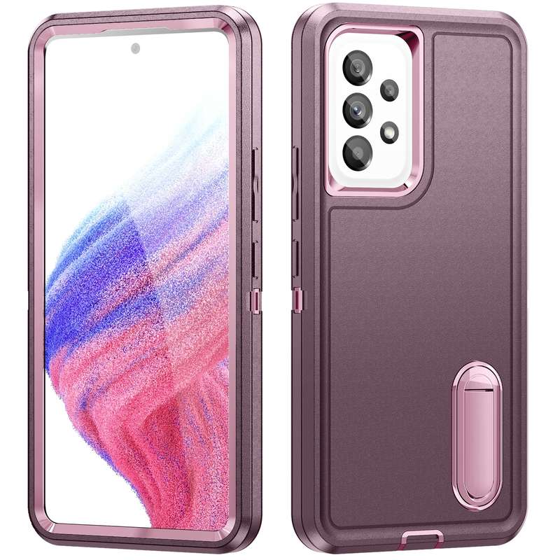 For Samsung Galaxy A53 3 in 1 Rugged Holder Phone Case(Purple + Pink)