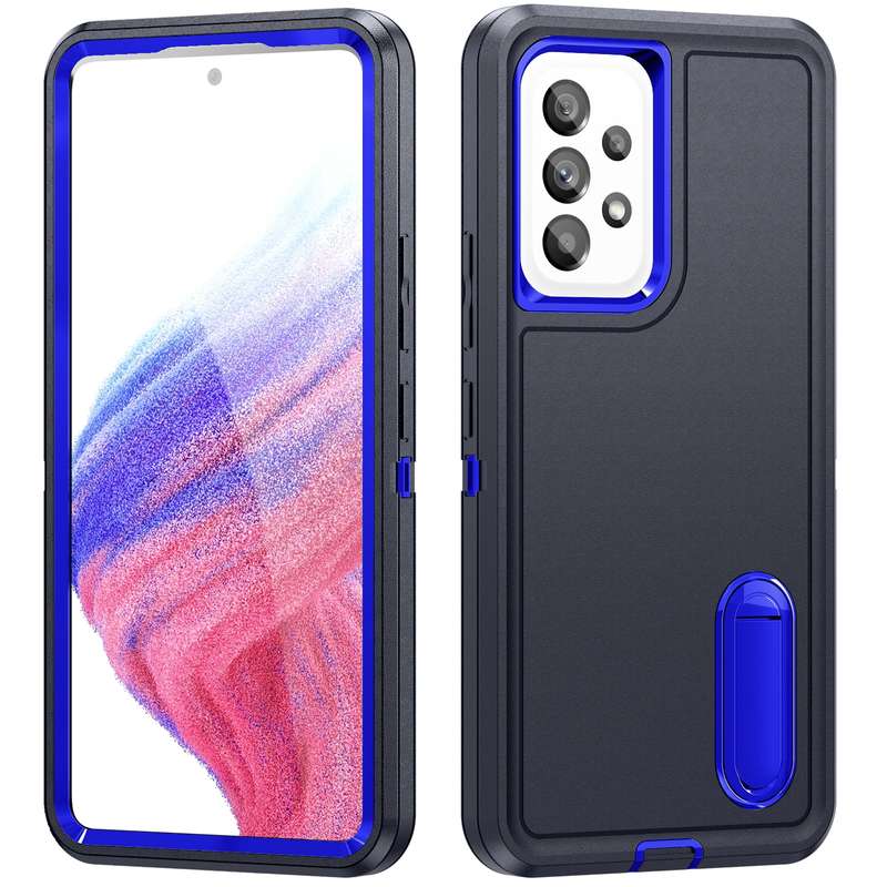 For Samsung Galaxy A53 3 in 1 Rugged Holder Phone Case(Purple + Pink)