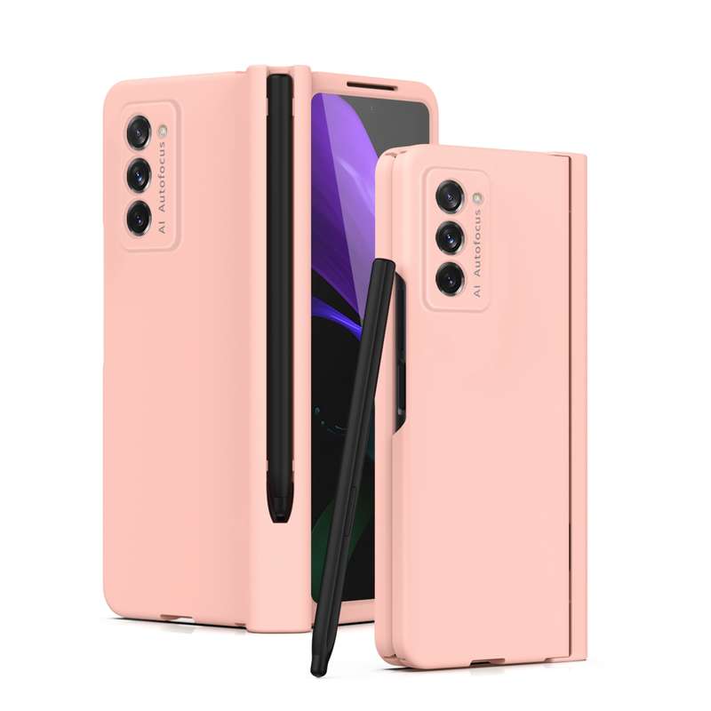 For Samsung Galaxy Z Fold2 5G Macaron Hinge Phone Case with Stylus Pen Fold Edition & Protective Fil