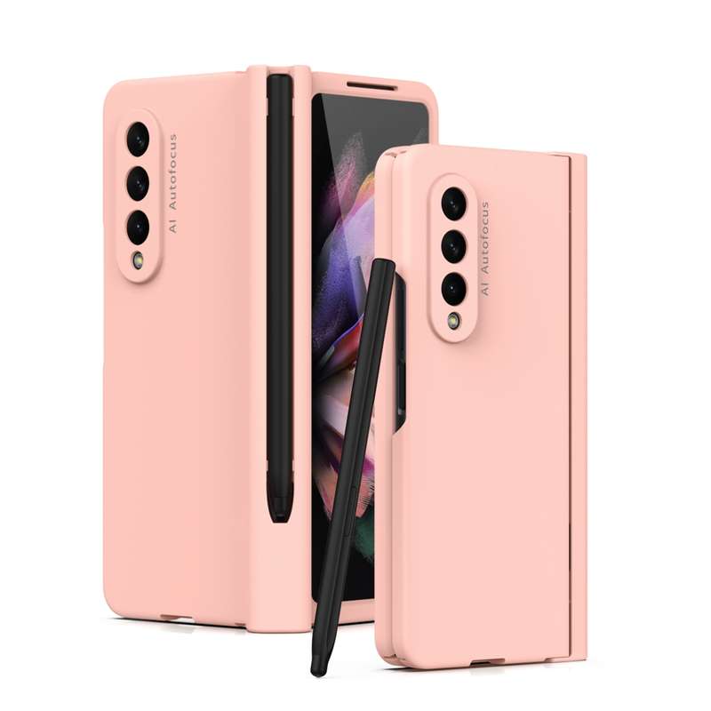 For Samsung Galaxy Z Fold3 5G Macaron Hinge Phone Case with Stylus Pen Fold Edition & Protective Fil