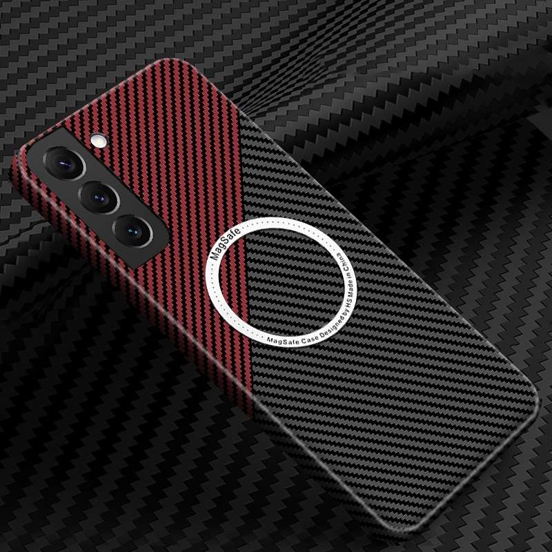 For Samsung Galaxy S21 Plus 5G Carbon Fiber Texture MagSafe Magnetic Phone Case(Black)