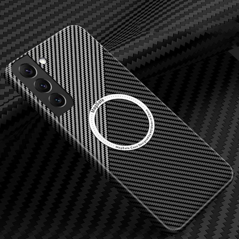 For Samsung Galaxy S21 Plus 5G Carbon Fiber Texture MagSafe Magnetic Phone Case(Black)