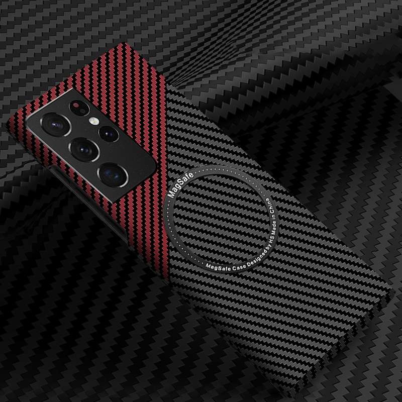For Samsung Galaxy S21 Ultra 5G Carbon Fiber Texture MagSafe Magnetic Phone Case(Black)