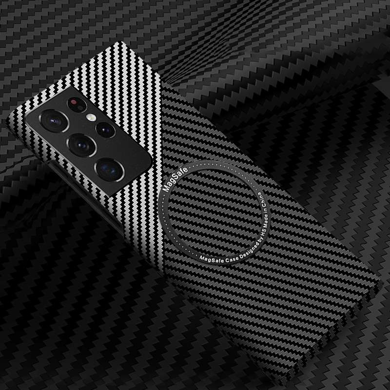 For Samsung Galaxy S21 Ultra 5G Carbon Fiber Texture MagSafe Magnetic Phone Case(Black)