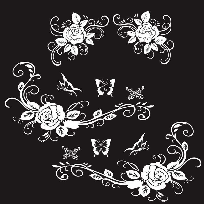 2 PCS/Set D-72 Butterfly Love Flower Pattern Car Modified Decorative Sticker(White)