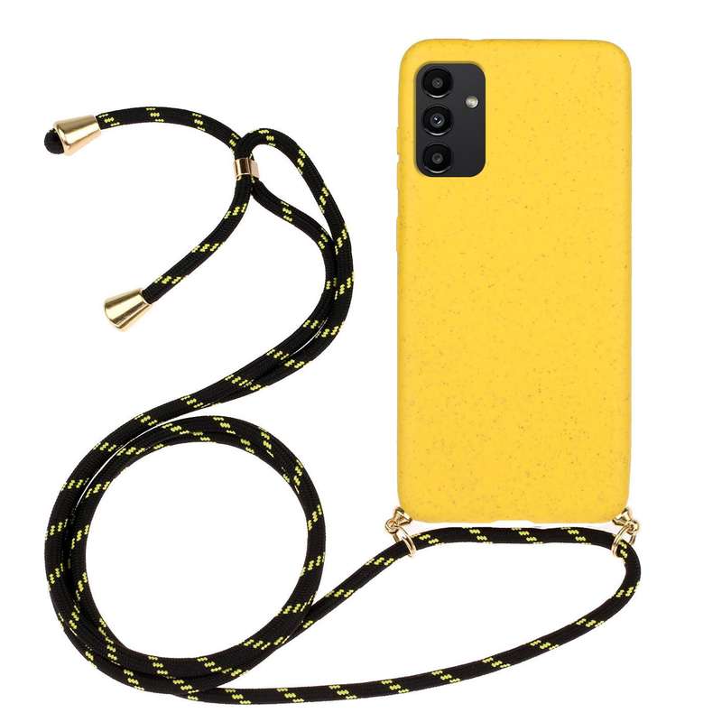 For Samsung Galaxy A13 Wheat Straw Material + TPU Protective Case with Lanyard(Pink)