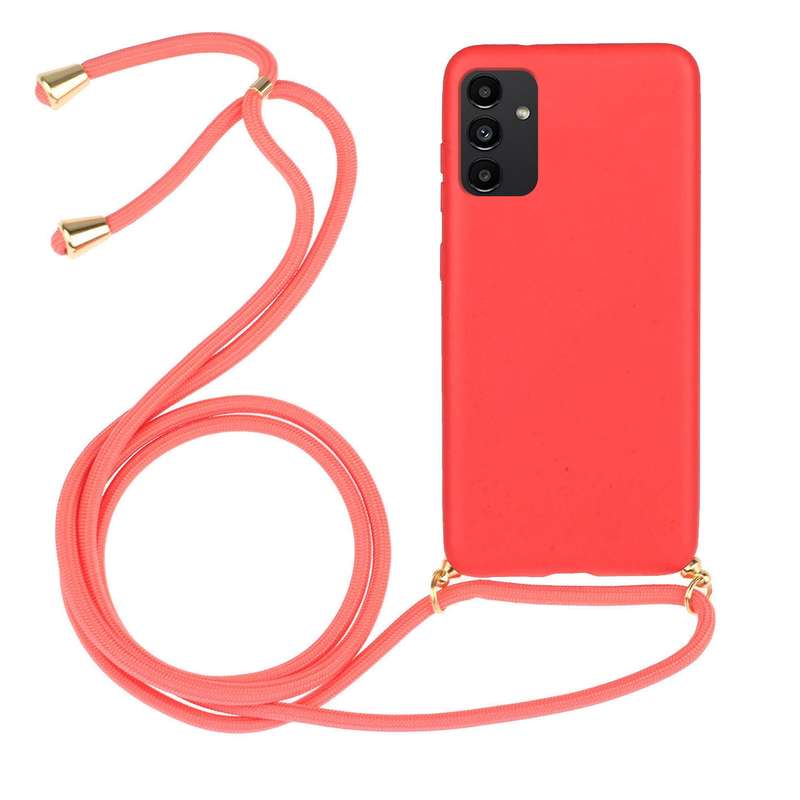For Samsung Galaxy A13 Wheat Straw Material + TPU Protective Case with Lanyard(Pink)