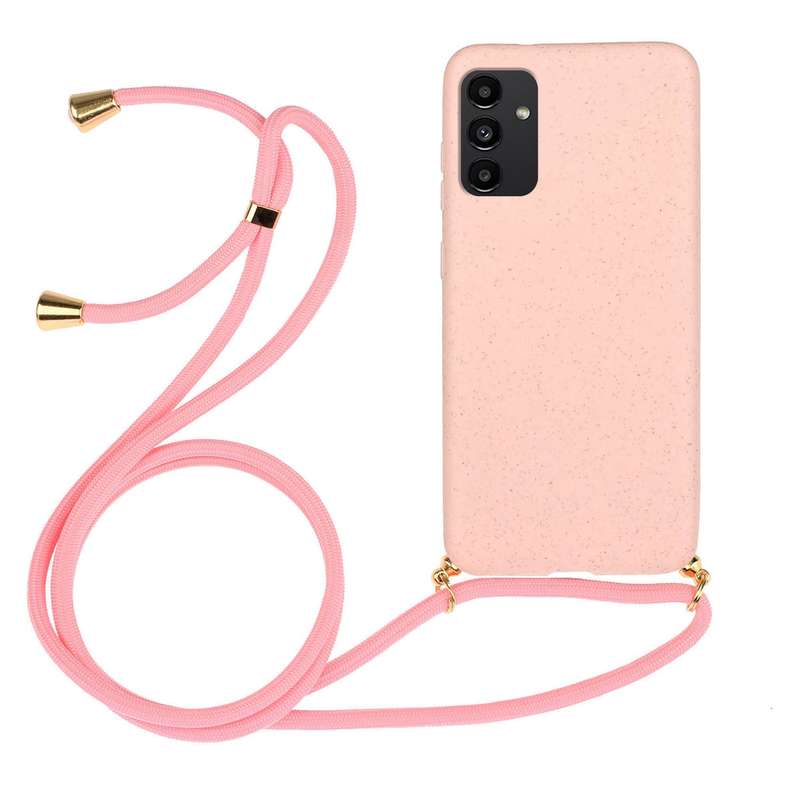 For Samsung Galaxy A13 Wheat Straw Material + TPU Protective Case with Lanyard(Pink)
