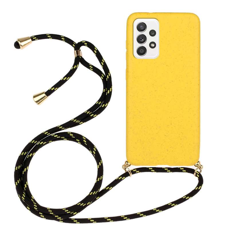 For Samsung Galaxy A13 Wheat Straw Material + TPU Protective Case with Lanyard(Pink)
