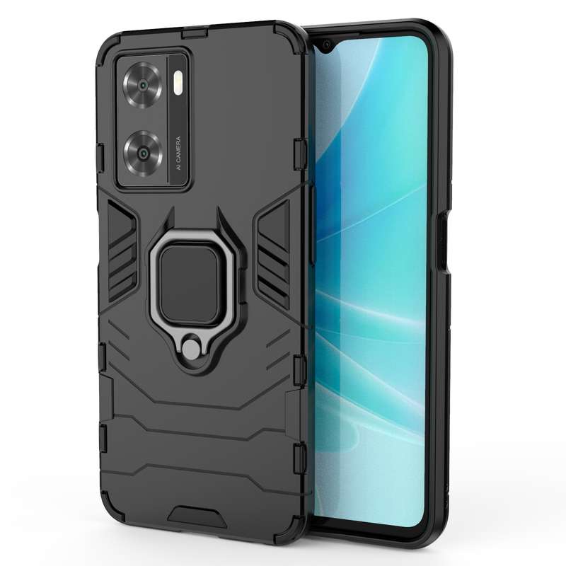 For OPPO A57 4G Foreign Version Shockproof PC + TPU Holder Phone Case(Navy Blue)