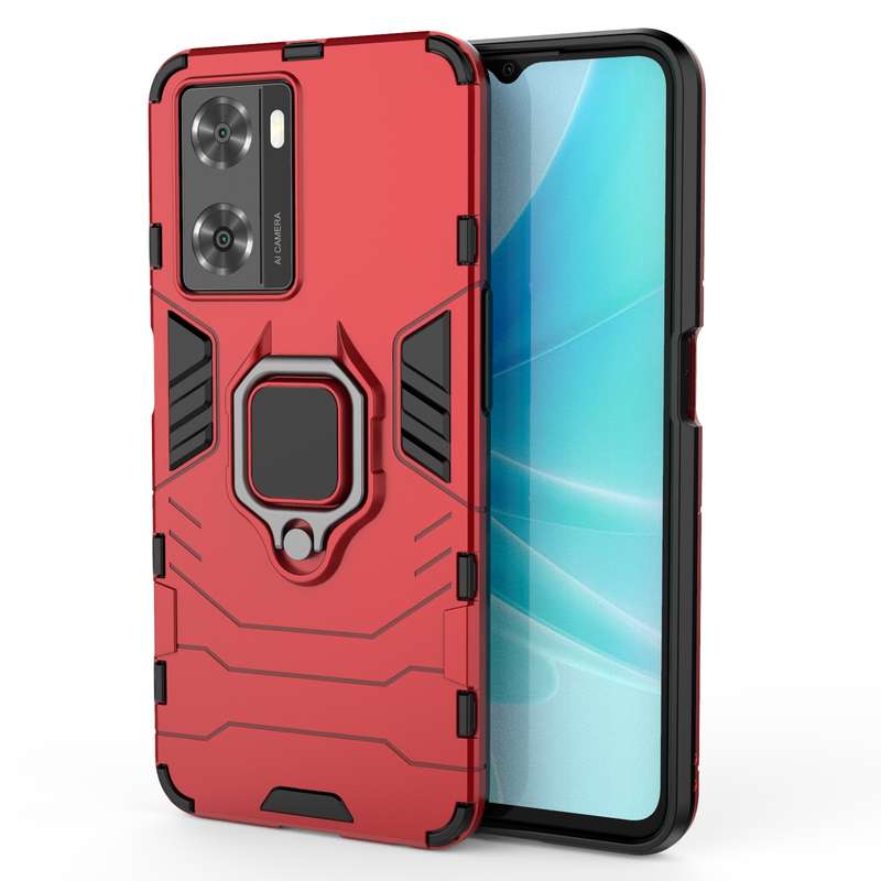 For OPPO A57 4G Foreign Version Shockproof PC + TPU Holder Phone Case(Navy Blue)