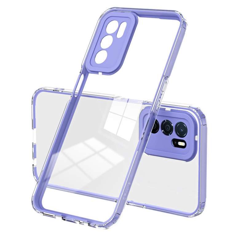 For OPPO A16 / A16s 3 in 1 Clear TPU Color PC Frame Phone Case(Purple)
