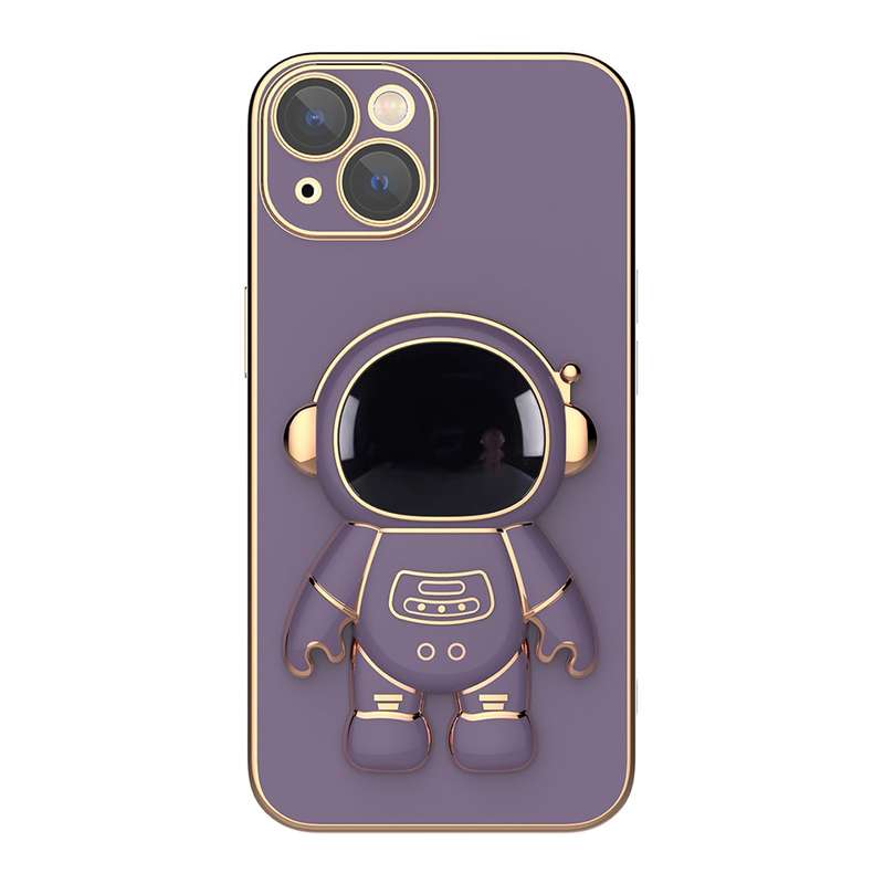For iPhone 12 mini Plating Astronaut Holder Phone Case (Lavender Purple)