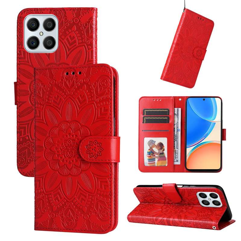 For Honor X8 / X30i Embossed Sunflower Leather Phone Case(Green)