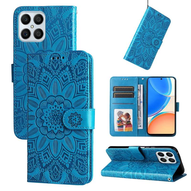 For Honor X8 / X30i Embossed Sunflower Leather Phone Case(Green)