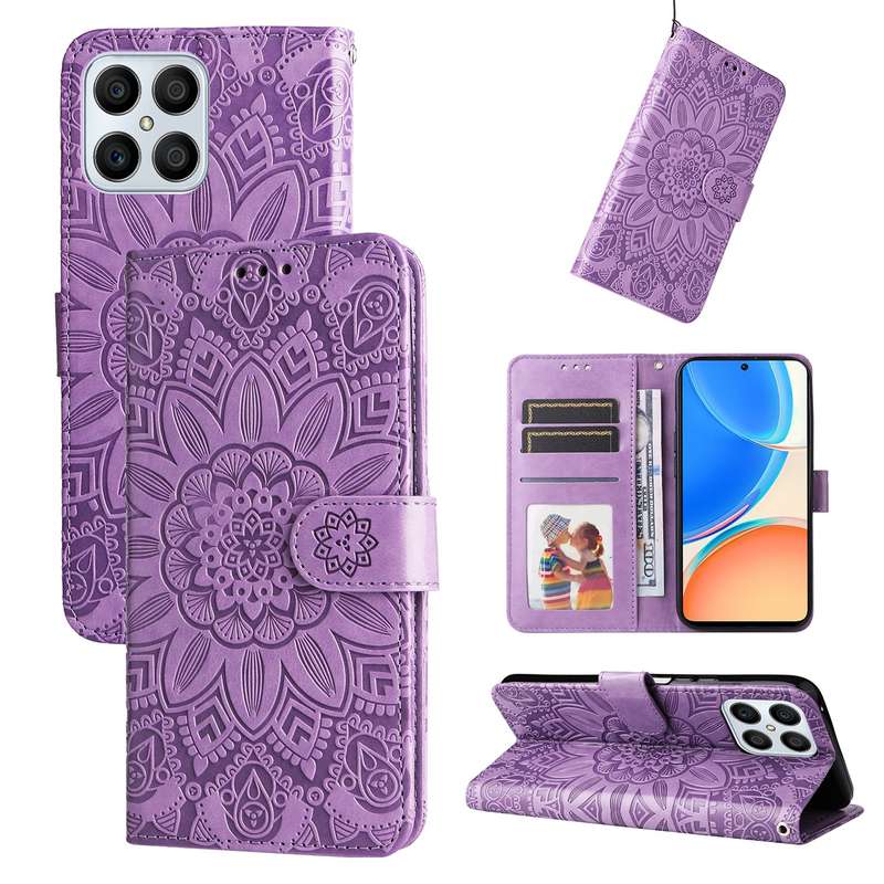 For Honor X8 / X30i Embossed Sunflower Leather Phone Case(Green)