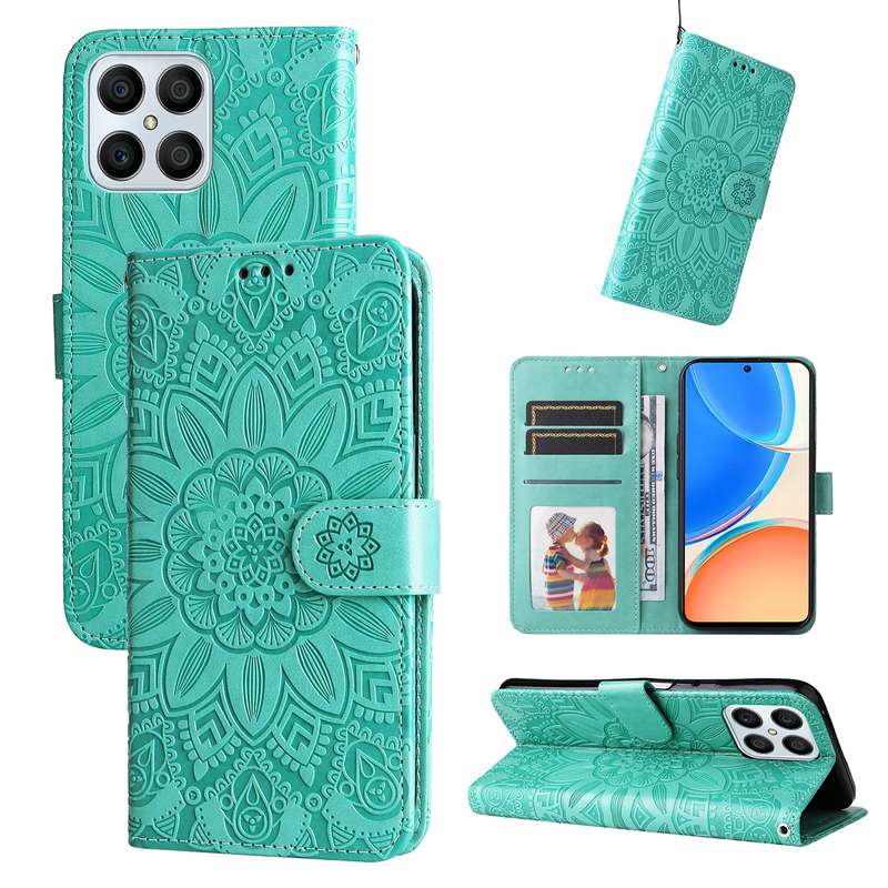 For Honor X8 / X30i Embossed Sunflower Leather Phone Case(Green)