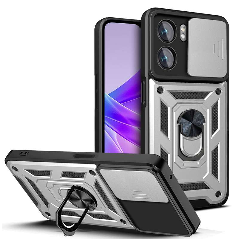 For OPPO A77/A57 Sliding Camera Design TPU + PC Phone Case(Black)