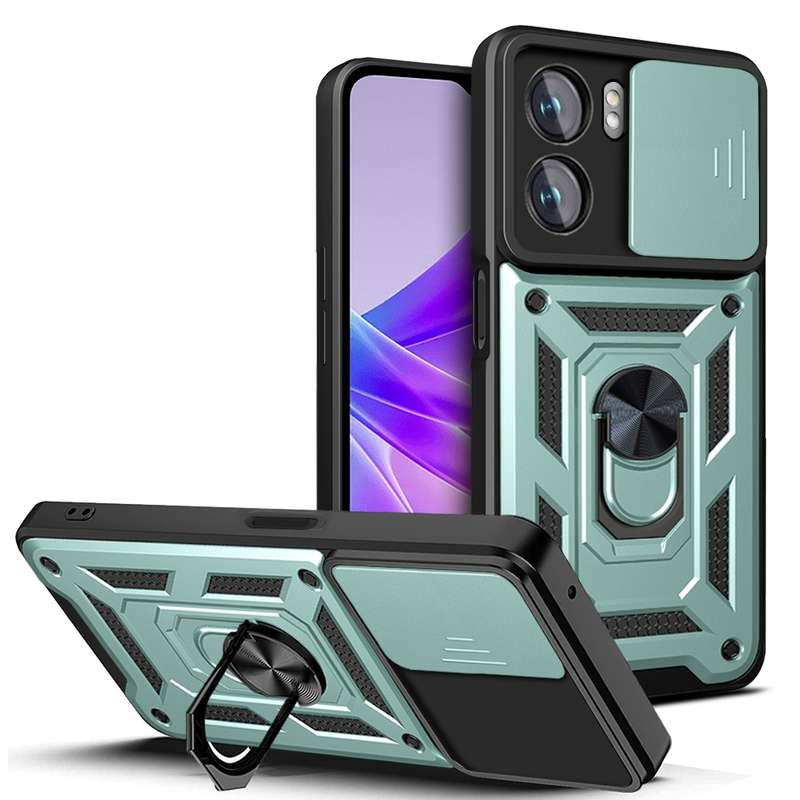 For OPPO A77/A57 Sliding Camera Design TPU + PC Phone Case(Black)