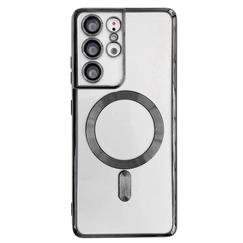 For Samsung Galaxy S21 Ultra 5G Electroplated Frame MagSafe Magnetic Phone Case(Dark Green)