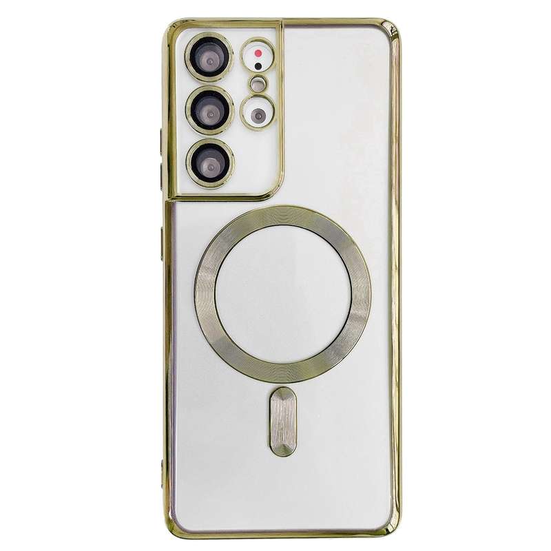 For Samsung Galaxy S21 Ultra 5G Electroplated Frame MagSafe Magnetic Phone Case(Dark Green)