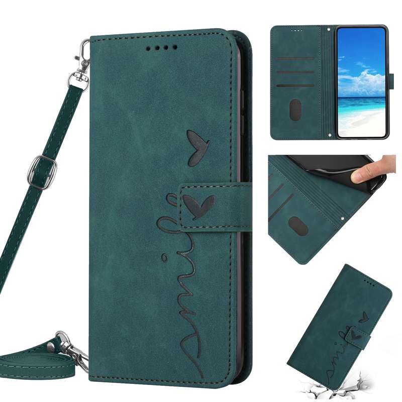 For Tecno Camon 17P/17 Pro Skin Feel Heart Pattern Leather Phone Case With Lanyard(Green)