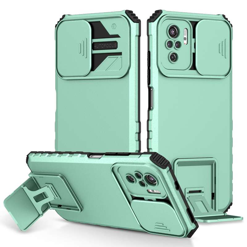 For Xiaomi Redmi Note 10 4G Stereoscopic Holder Sliding Camshield Phone Case(Black)