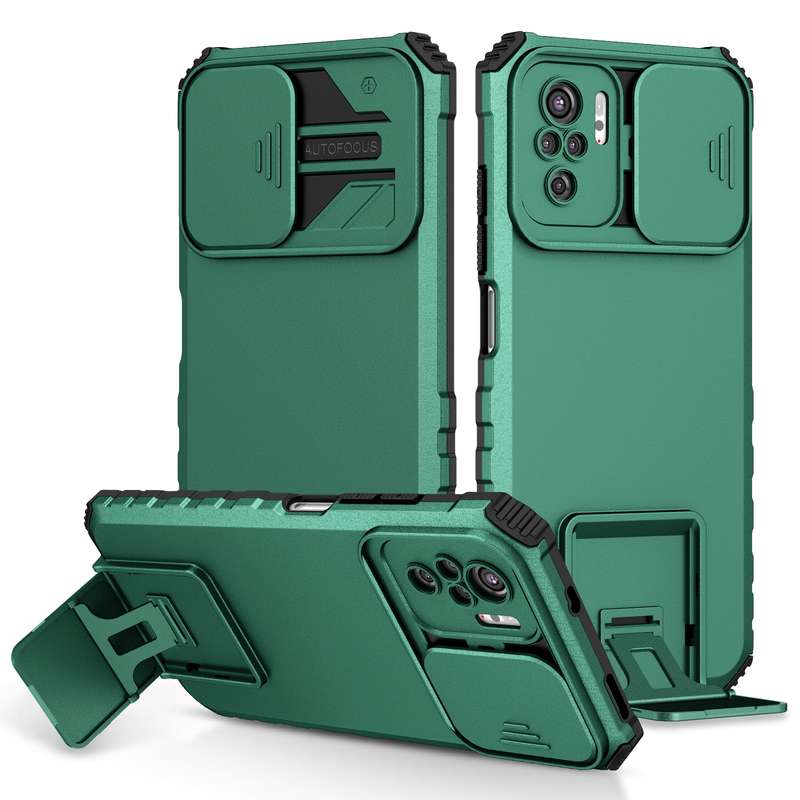 For Xiaomi Redmi Note 10 4G Stereoscopic Holder Sliding Camshield Phone Case(Black)