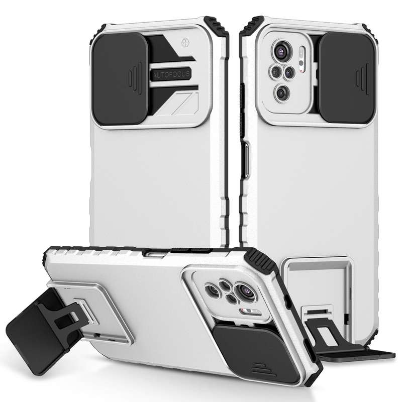 For Xiaomi Redmi Note 10 4G Stereoscopic Holder Sliding Camshield Phone Case(Black)