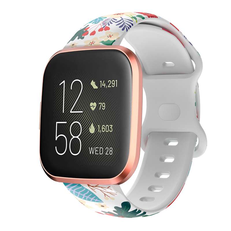 For Fitbit Versa Printing Butterfly Buckle Silicone Watch Band(Spring)
