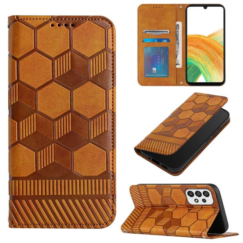 For Samsung Galaxy A33 5G Football Texture Magnetic Leather Flip Phone Case(Dark Blue)