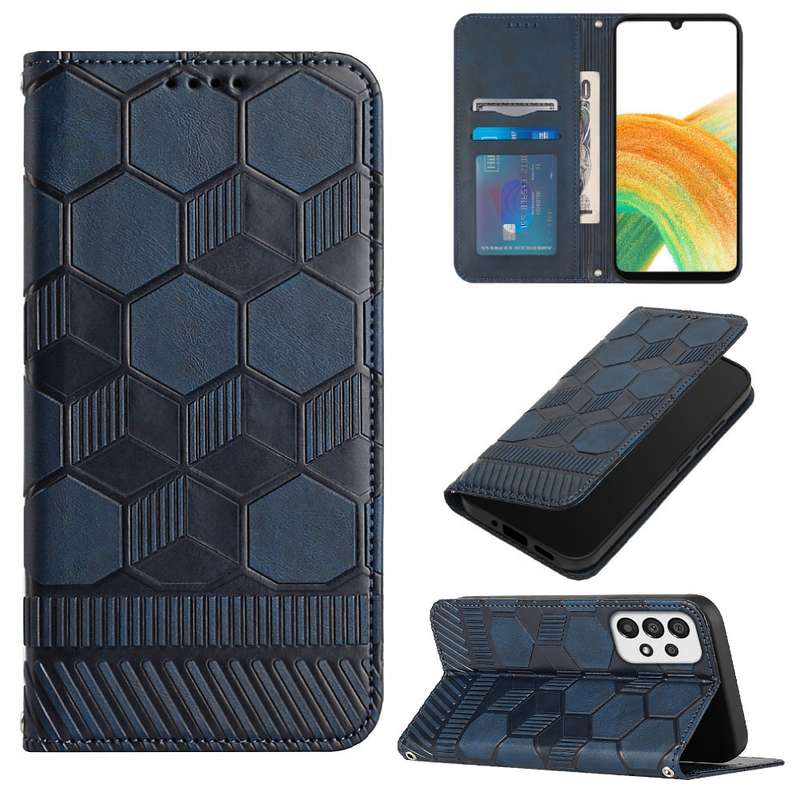 For Samsung Galaxy A33 5G Football Texture Magnetic Leather Flip Phone Case(Dark Blue)