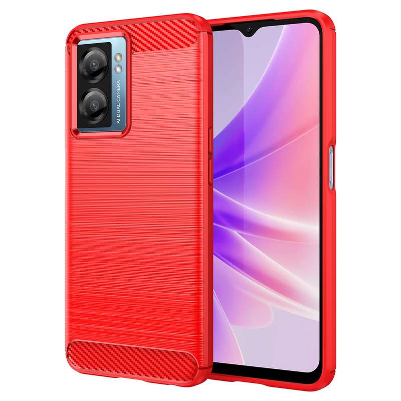 For OPPO A77 5G Brushed Texture Carbon Fiber TPU Phone Case(Red)