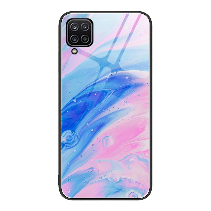 For Samsung Galaxy A12 5G Marble Pattern Glass Protective Phone Case(Pink)
